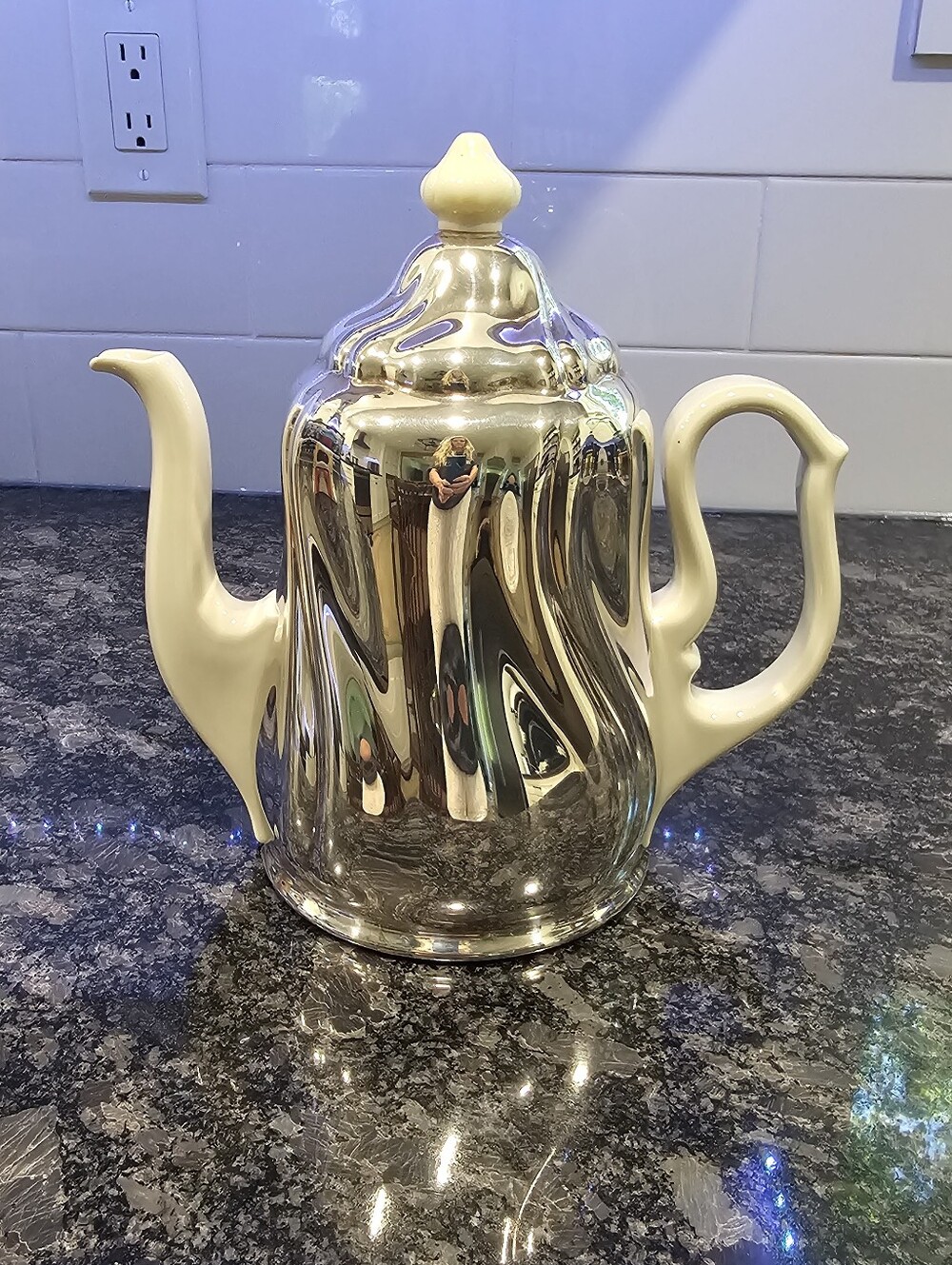 Vintage Teapot with Insulated Silver Plated Hammered Cover and Ceramic Pot